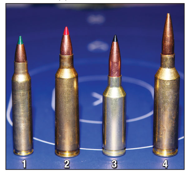 Shown for comparison are the: (1) 223 Remington, (2) 22-250 Remington, (3) 224 Grendel and (4) 22 Creedmoor.